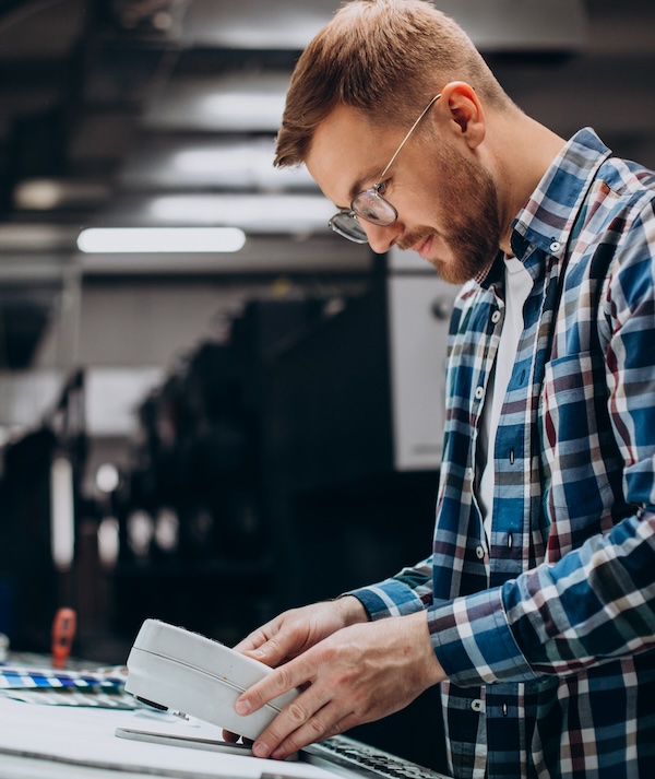 young, caucasian, palette, lifestyle, swatch, cmyk, typographer, choosing, pressman, technician, manufacture, production, paint, working, designer, workplace, paints, color, engineer, office, design, professional, modern, edition, editing, storehouse, printer, worker, equipment, industrial, warehouse, printshop, processing, offset, indoors, manufacturing, publishing, graphic, factory, printing house, house, printing, machine, business, paper, technology, man, print, work, industry, adult, male, person, accessories, glasses, face, head